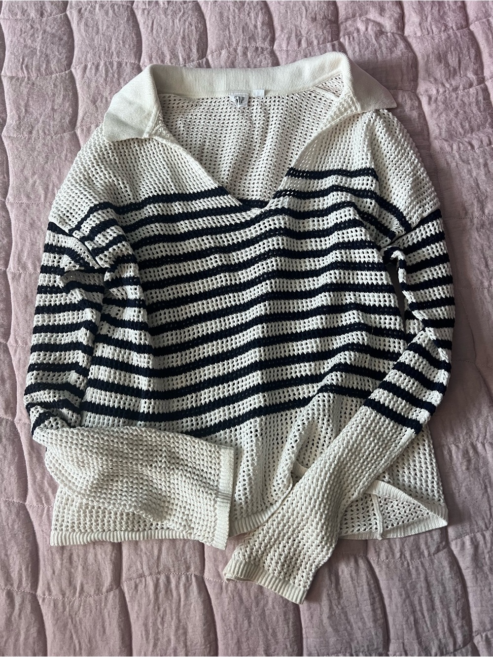 Open knit lightweight polo sweater